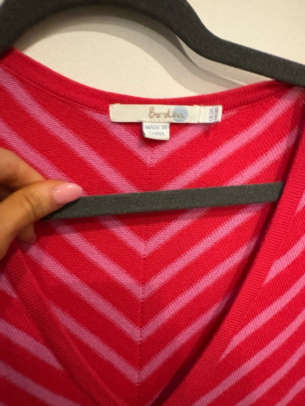 BODEN amelie knit Bright Pink Striped V-Neck Dress wool blend 8 L - Picture 4 of 6